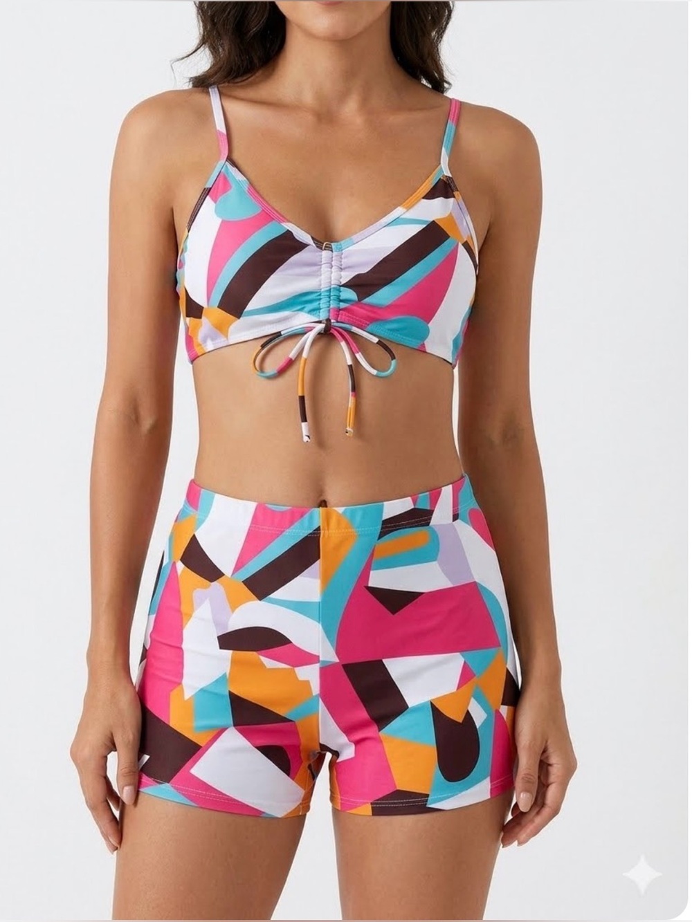 Geometric Swim Bikini Set in Pink & Blue - Picture 4 of 6